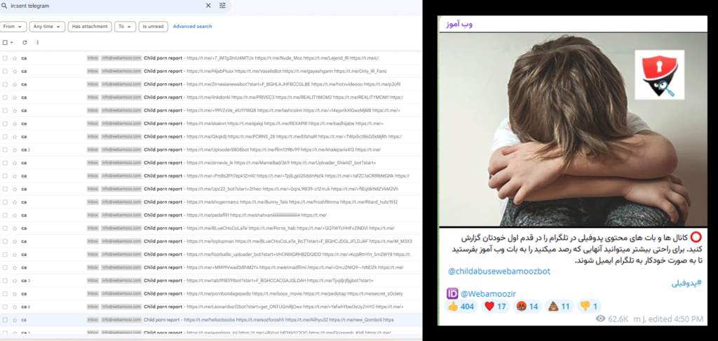 Webamooz's Report to Telegram on Addressing Pedophilic and Child Abuse Content on the Platform